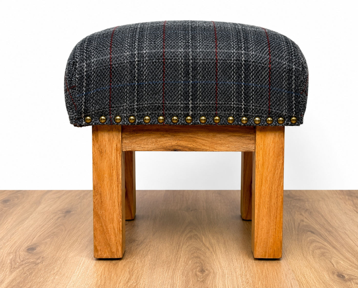 Small Handmade Harris Tweed Footstool - Charcoal Check