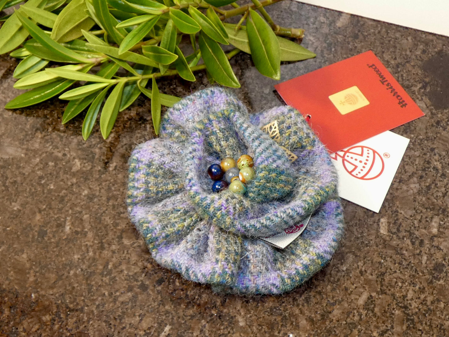 Hand crafted Genuine Harris Tweed Crochet Flower Brooch, Corsage Pin, Scottish Brooch Bag Charm Gift