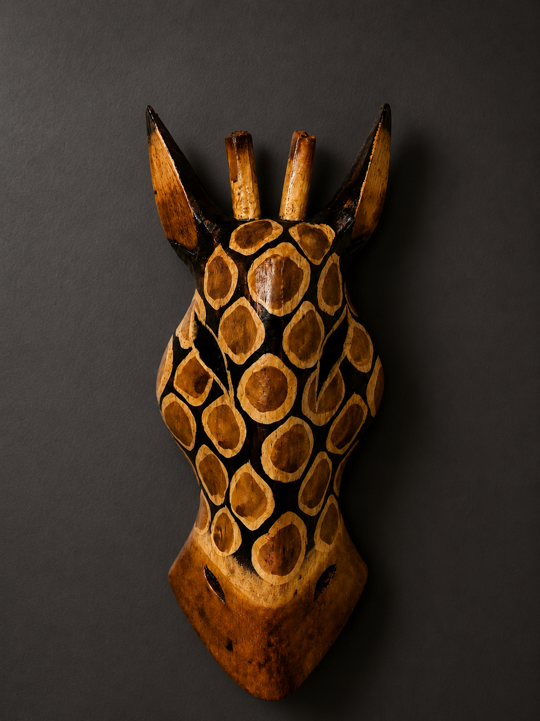 Hand-Carved Wooden Giraffe Wall Mask – 50cm African Tribal Wall Art