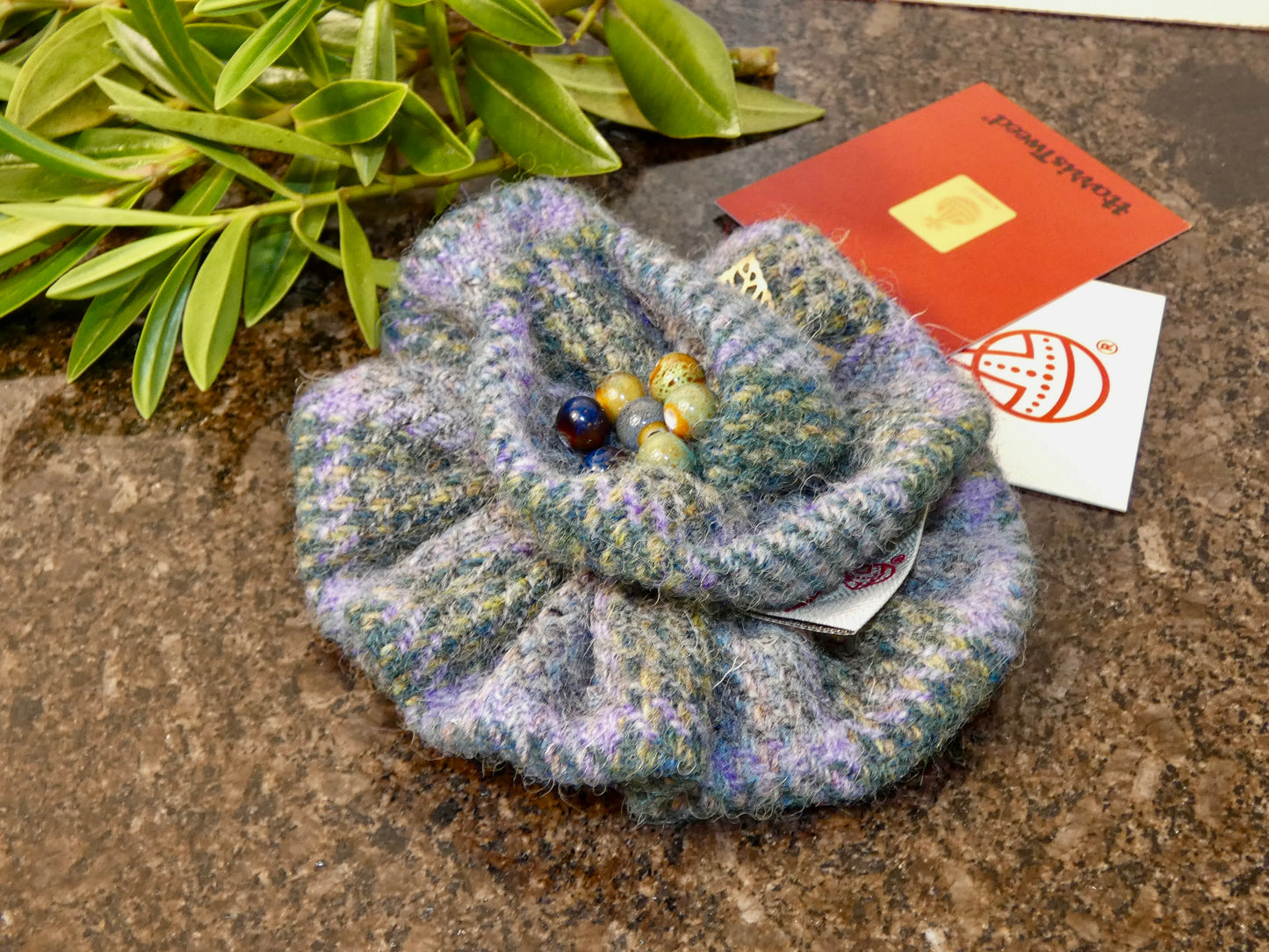 Hand crafted Genuine Harris Tweed Crochet Flower Brooch, Corsage Pin, Scottish Brooch Bag Charm Gift