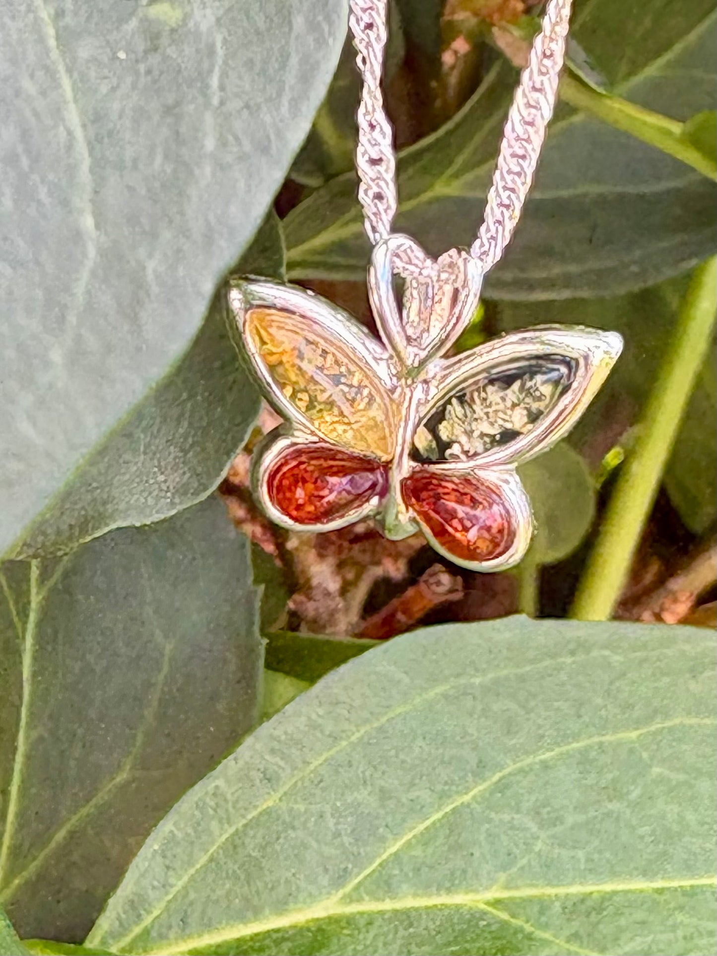 Sterling Silver Baltic Amber Butterfly Necklace – 18" Chain