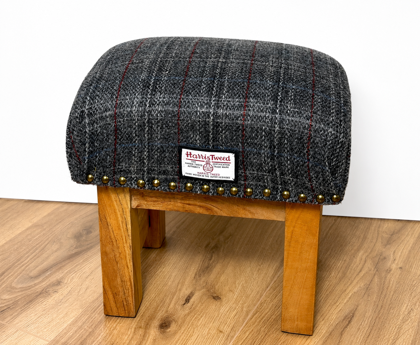Small Handmade Harris Tweed Footstool - Charcoal Check