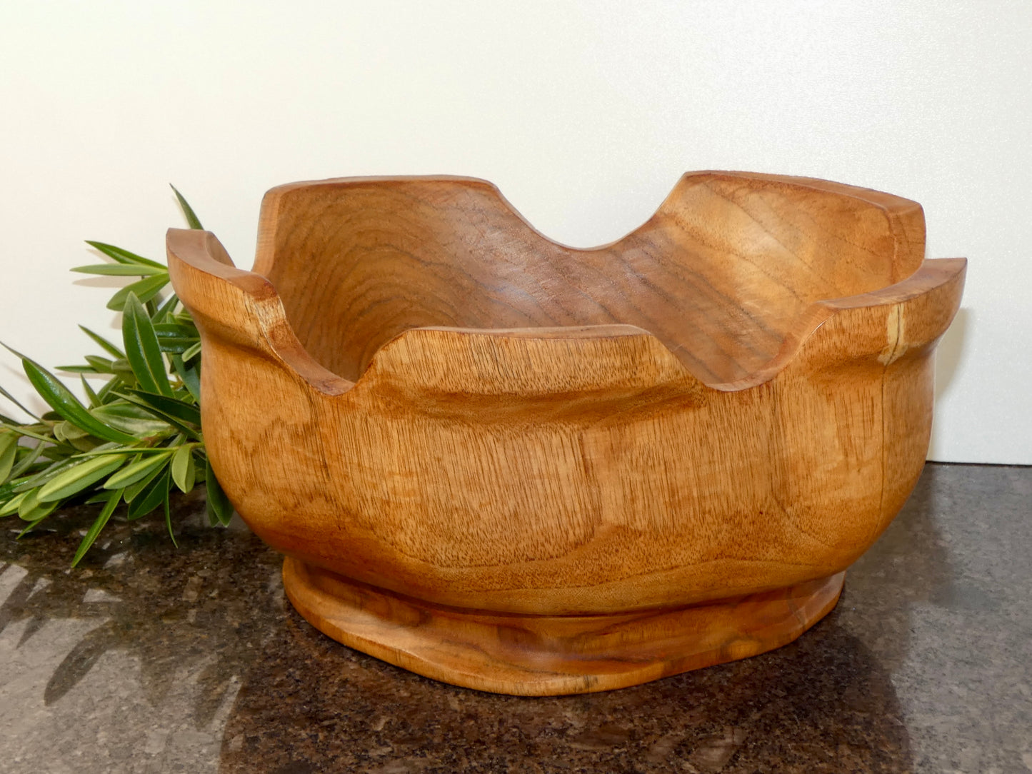 Solid Teak Wood Wavy Edge Bowl - 25cm diameter Handcrafted
Wooden Decorative Bowl, Natural Wood Home Décor