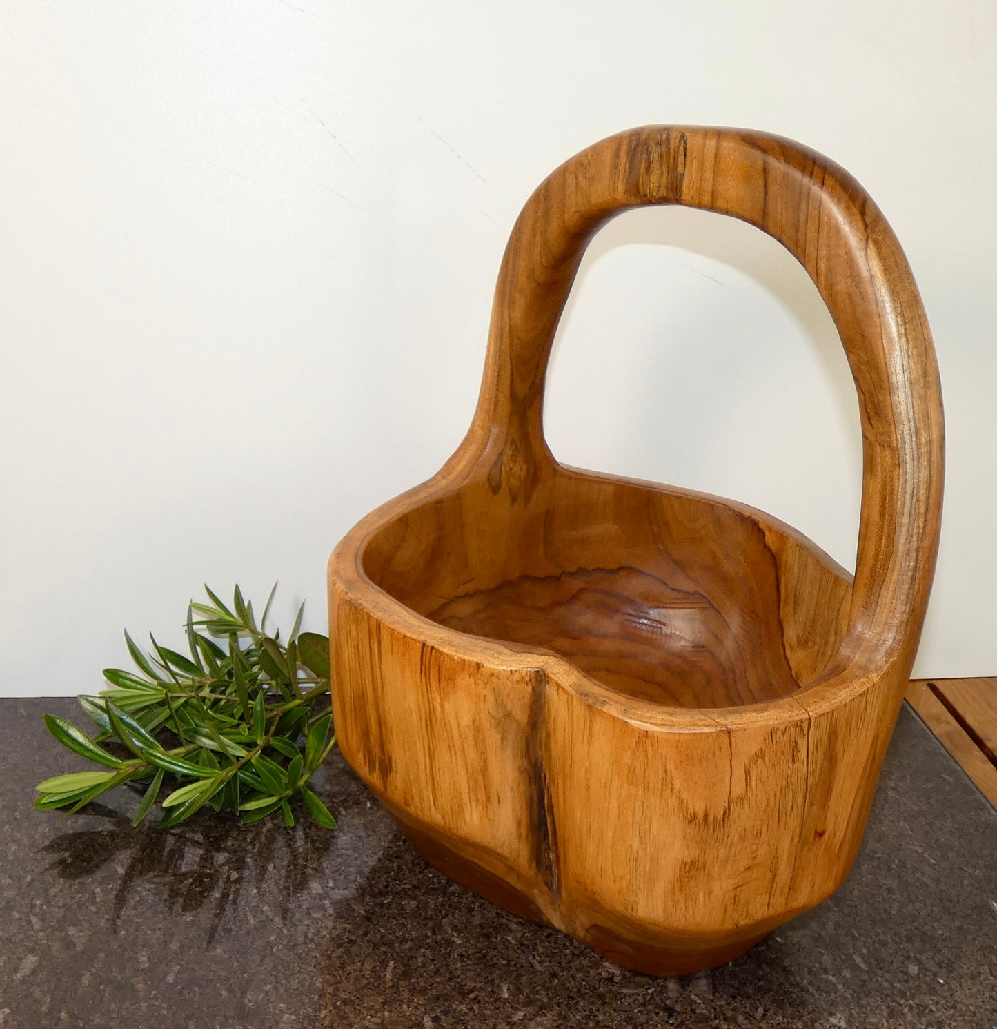Solid Teak Wood Bowl with Handle | Handcrafted Basket Style Wooden Bowl | Natural Rustic Home Décor |
40cm High