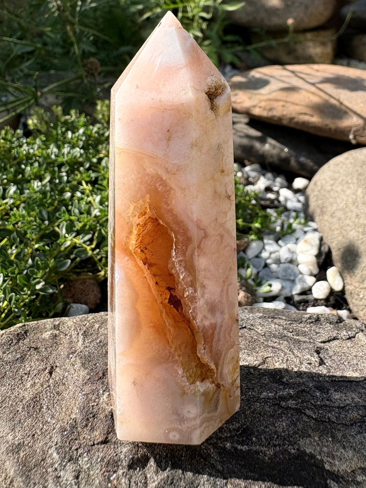Flower Agate Crystal Point with Large Druzy – 64 g