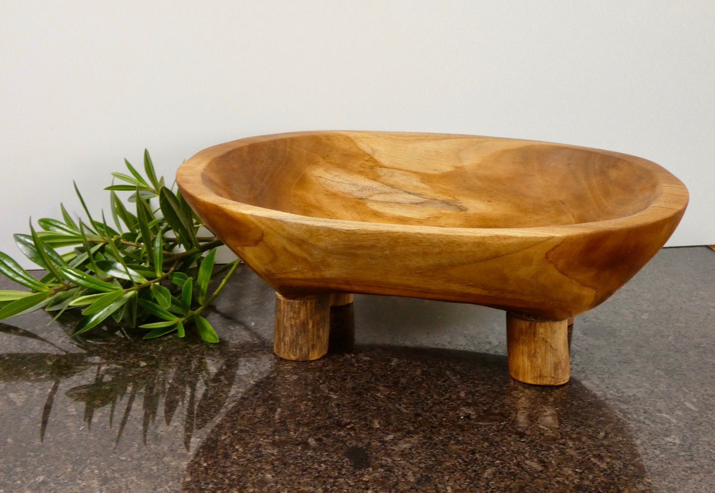 Solid Wood Footed Bowl with Four Feet | Handcrafted Wooden Centerpiece Bowl | Rustic Home Decor | 31 x 24.5 cm