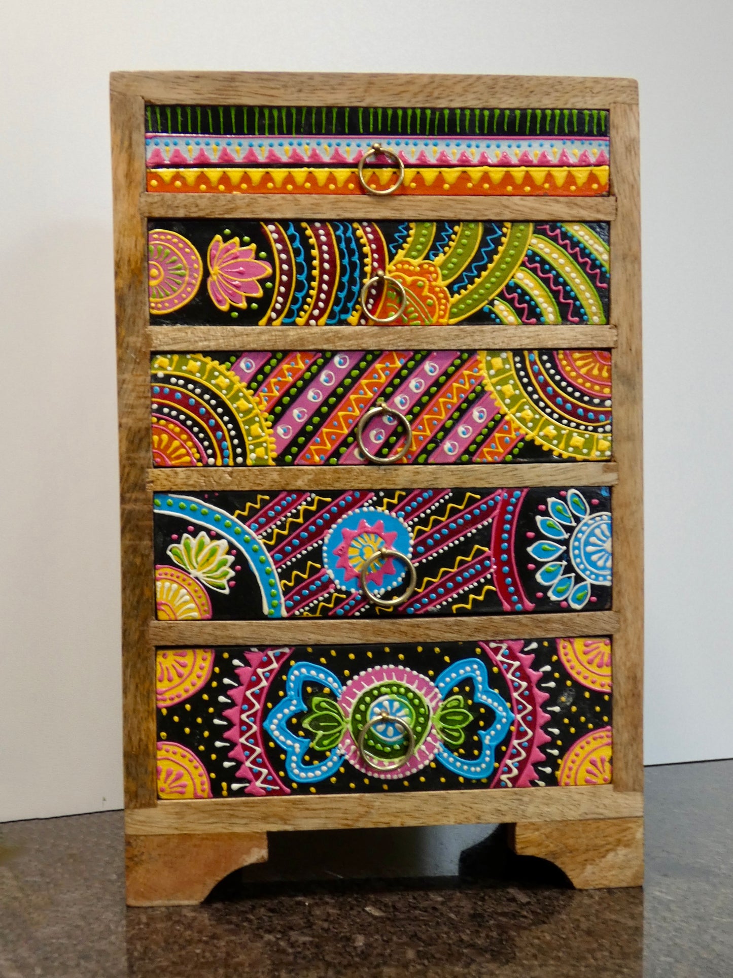 African Hand Painted 5 Drawer Chest