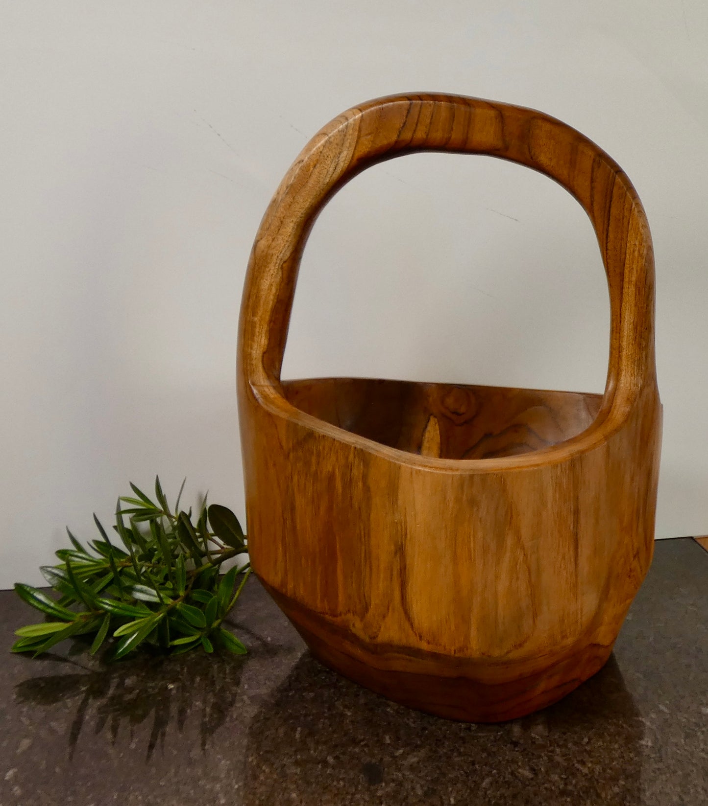 Solid Teak Wood Bowl with Handle | Handcrafted Basket Style Wooden Bowl | Natural Rustic Home Décor |
40cm High