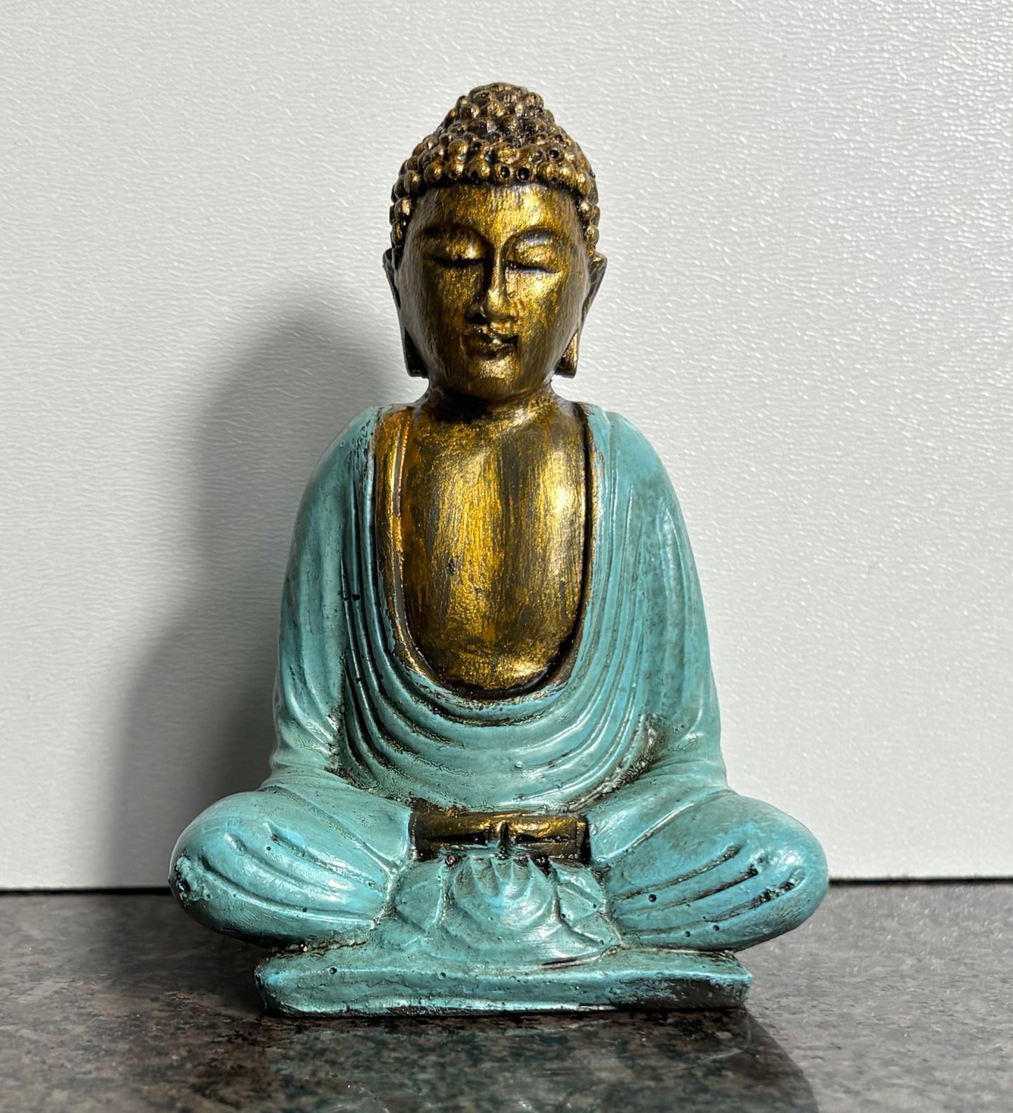 Painted Seated Buddah Figurine (Ivory, Orange and Blue)