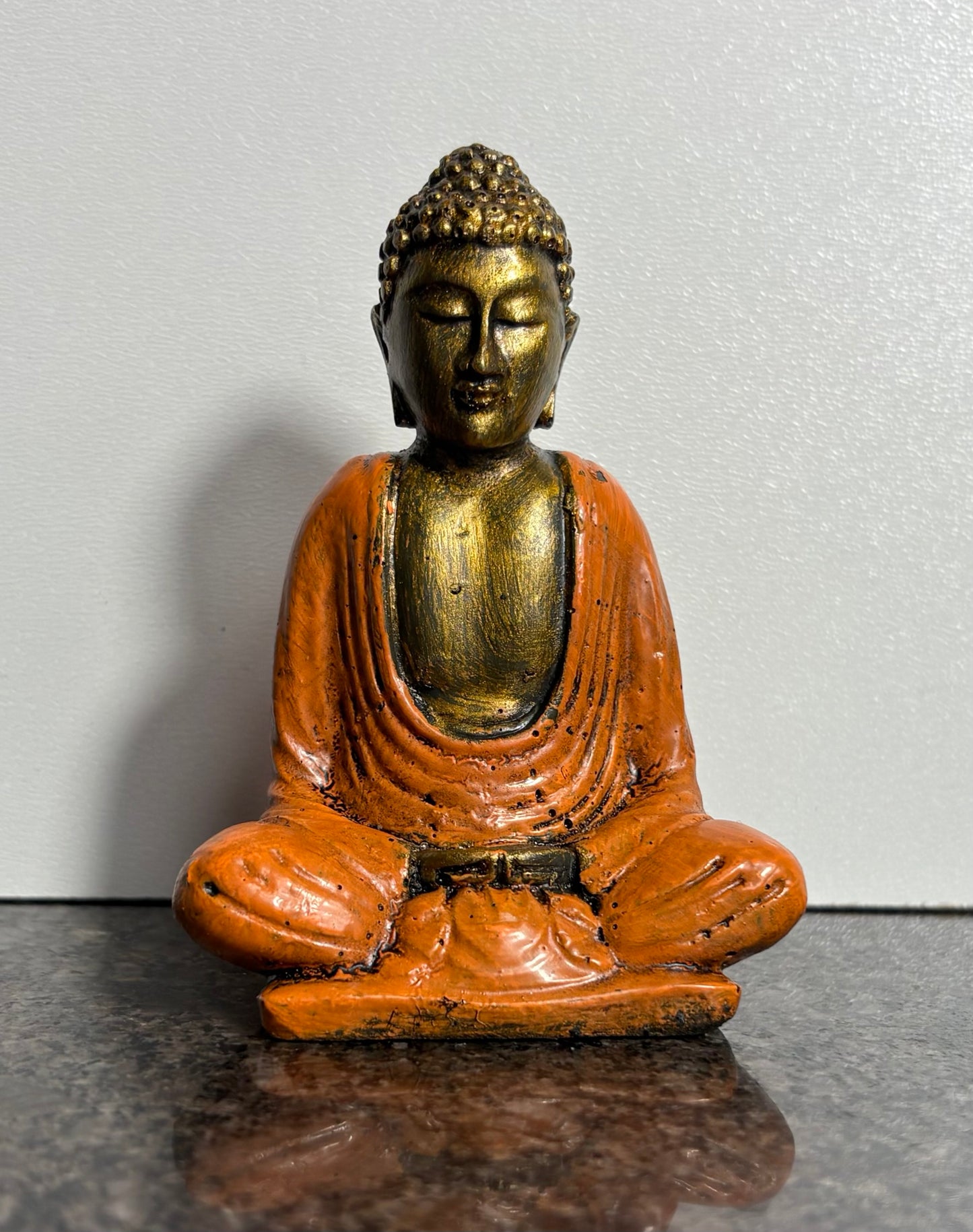 Painted Seated Buddah Figurine (Ivory, Orange and Blue)