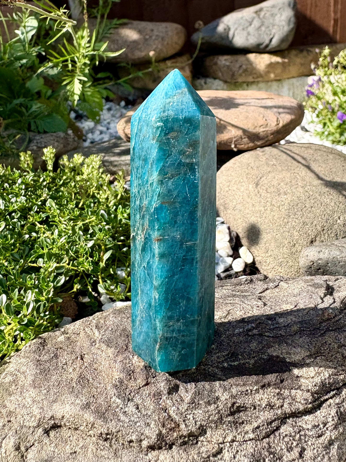 Blue Apatite Crystal Point – Polished Tower, 73 g