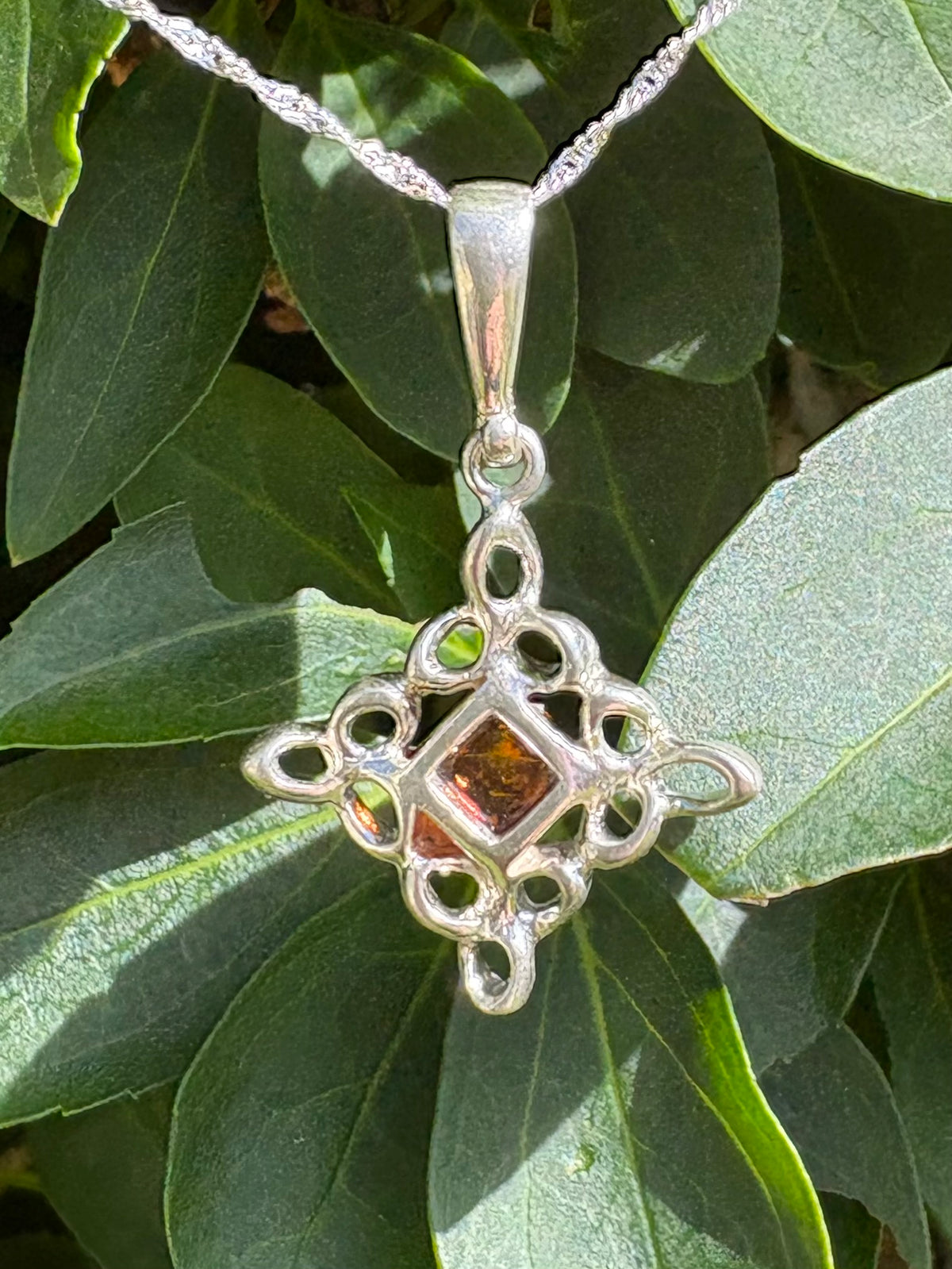 Baltic Amber & Sterling Silver Celtic Knot Pendant