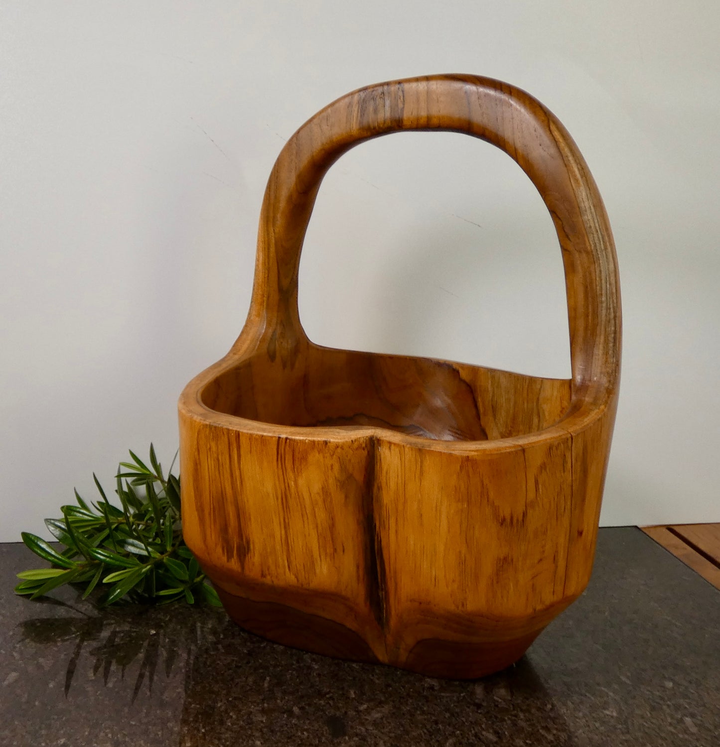 Solid Teak Wood Bowl with Handle | Handcrafted Basket Style Wooden Bowl | Natural Rustic Home Décor |
40cm High