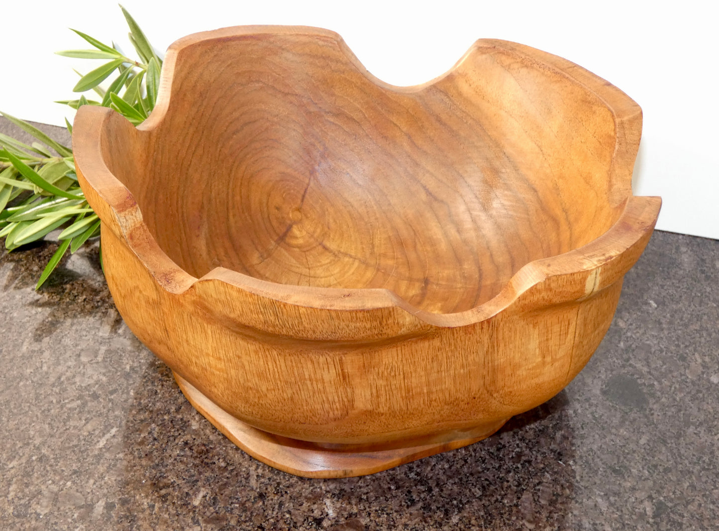 Solid Teak Wood Wavy Edge Bowl - 25cm diameter Handcrafted
Wooden Decorative Bowl, Natural Wood Home Décor