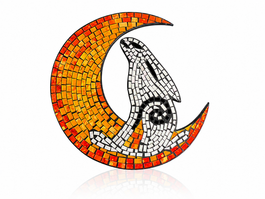 Handmade Hare in Moon Mosaic Wall Art – 28cm | Stained Glass Moon Hare Wall Hanging