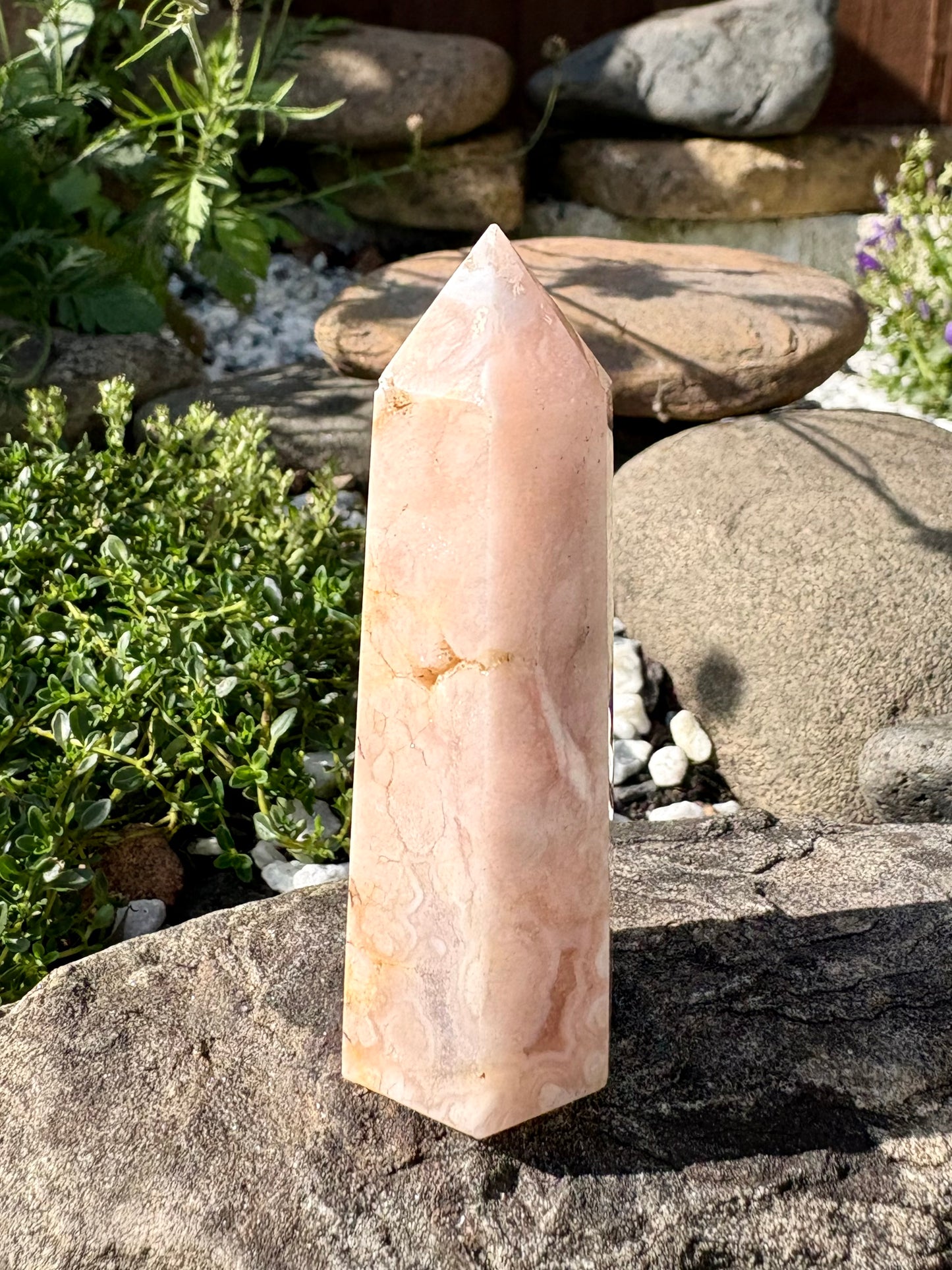 Flower Agate Crystal Point with Large Druzy – 64 g