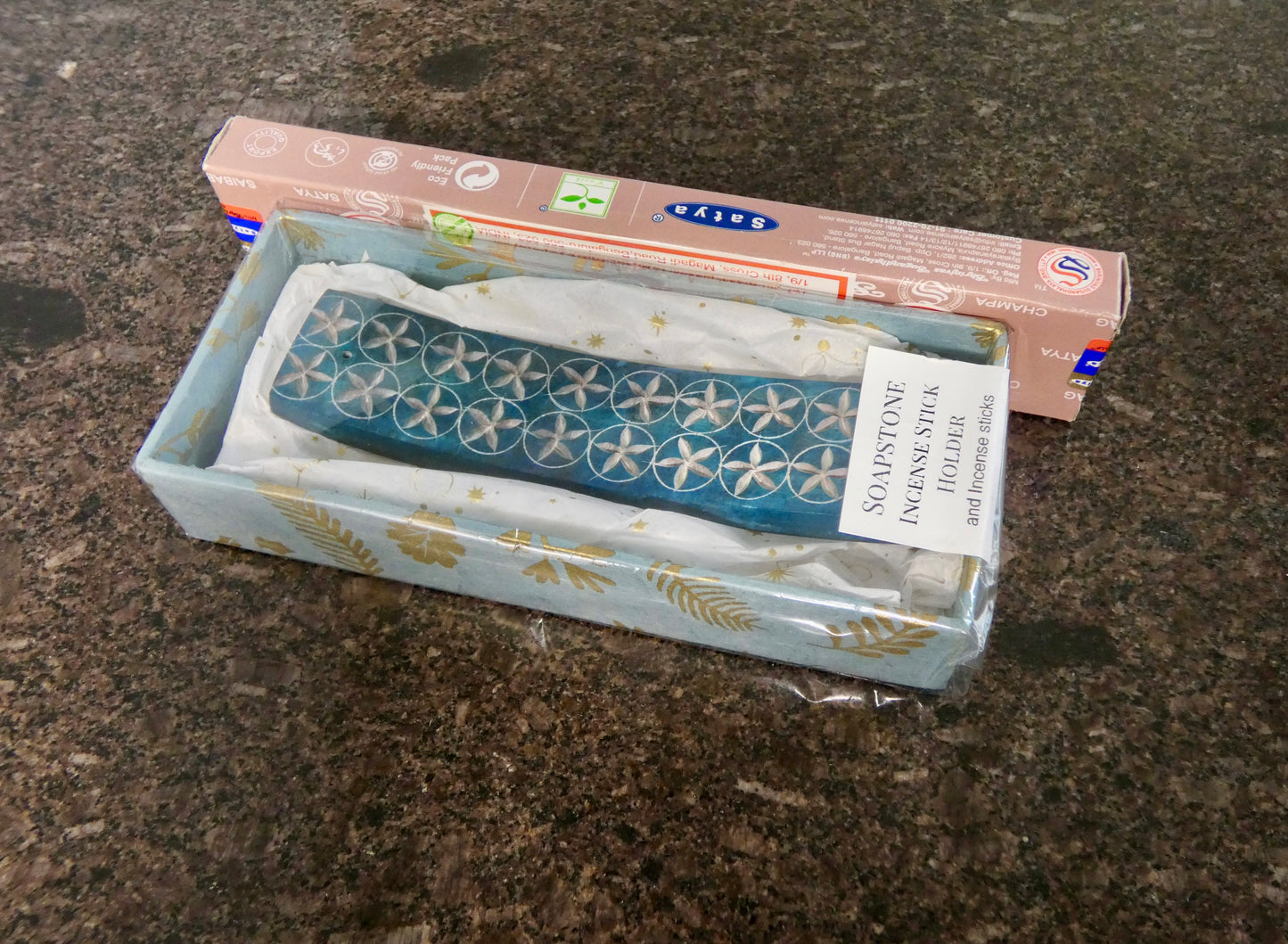 Blue Soapstone Incense Stick Holder Burner - Fair Trade
