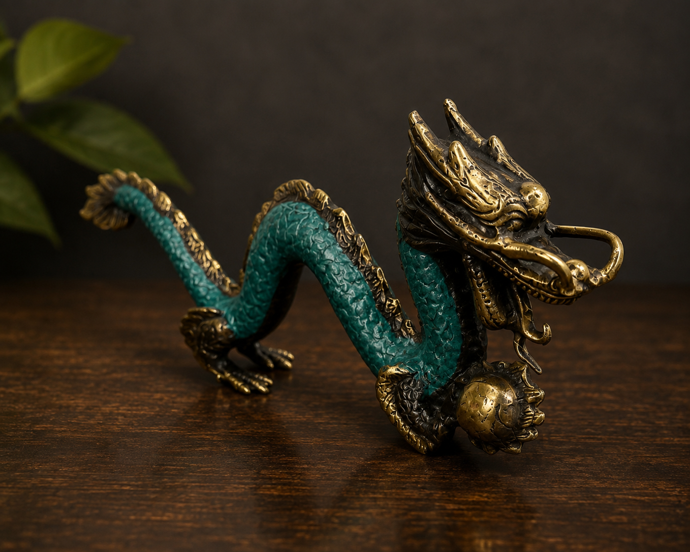 Brass Chinese Dragon Figurine – 20cm Decorative Oriental Dragon Ornament