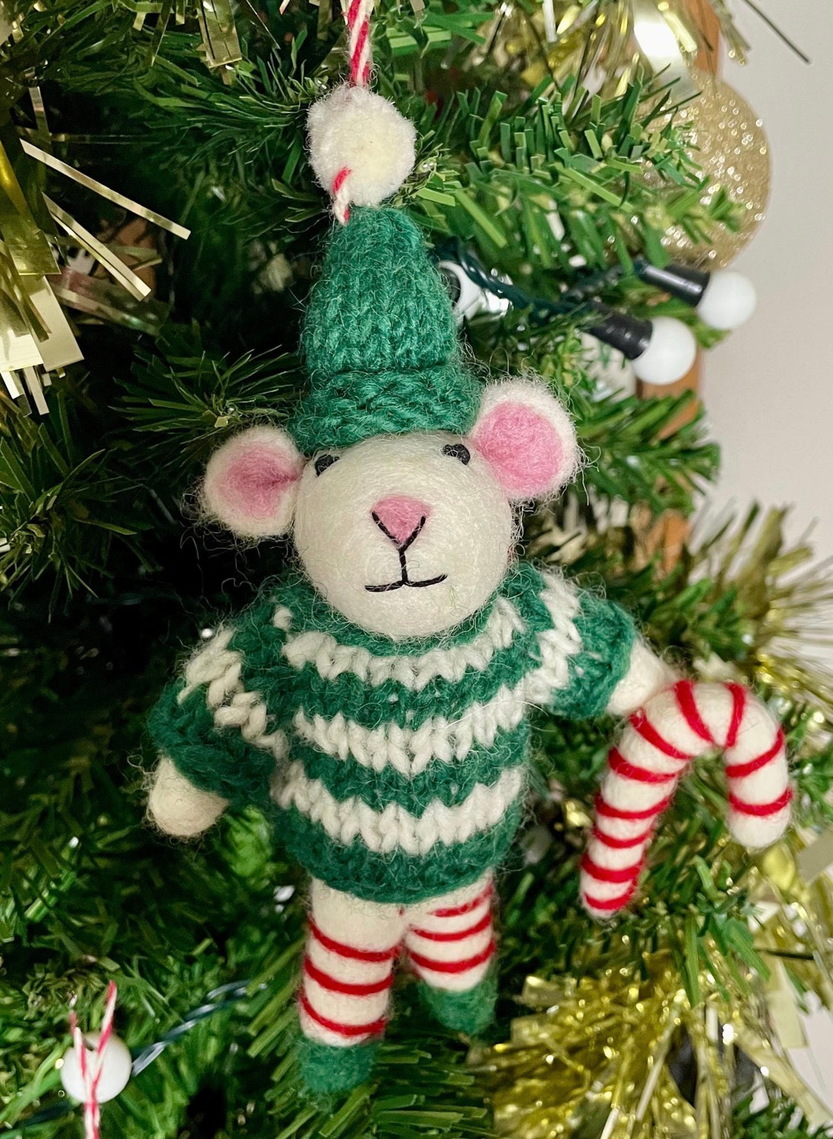 Hand-Crafted Christmas Mice / Festive Elf Mice with Present & Candy Cane