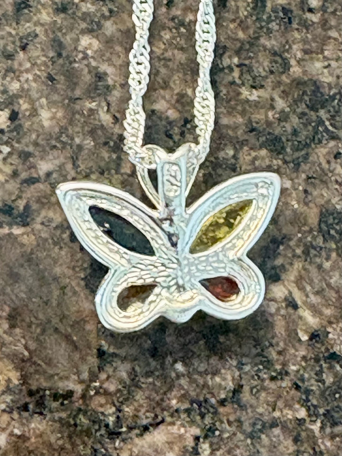 Sterling Silver Baltic Amber Butterfly Necklace – 18" Chain