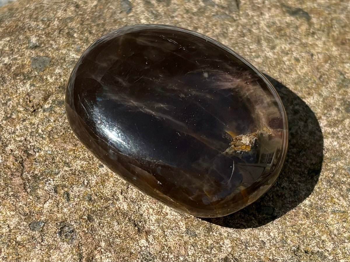 Black Moonstone Palm Stone – Polished Natural Crystal