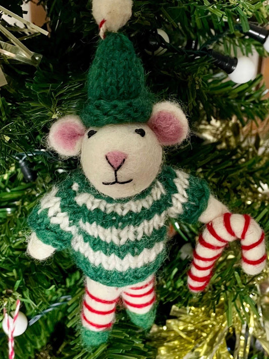 Hand-Crafted Christmas Mice / Festive Elf Mice with Present & Candy Cane