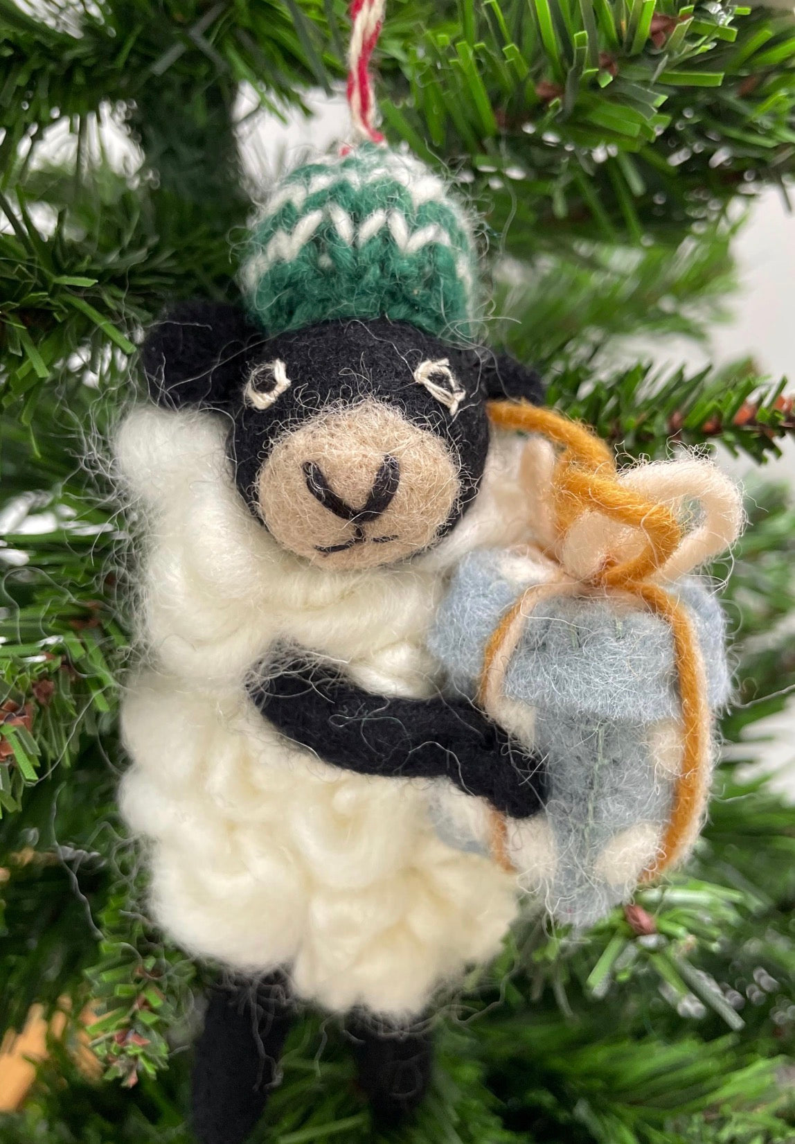 Hand Crafted Wool Felt Black Sheep Christmas Ornament with Gift