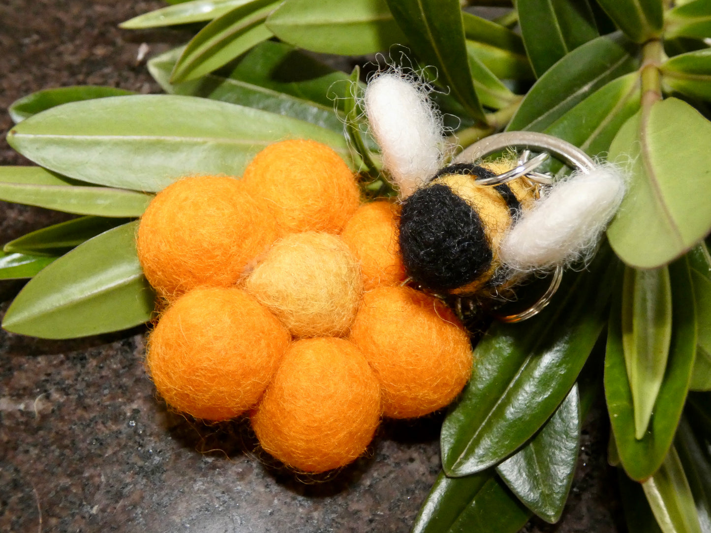 Handmade Felt Bumblebee and Flower Keychain