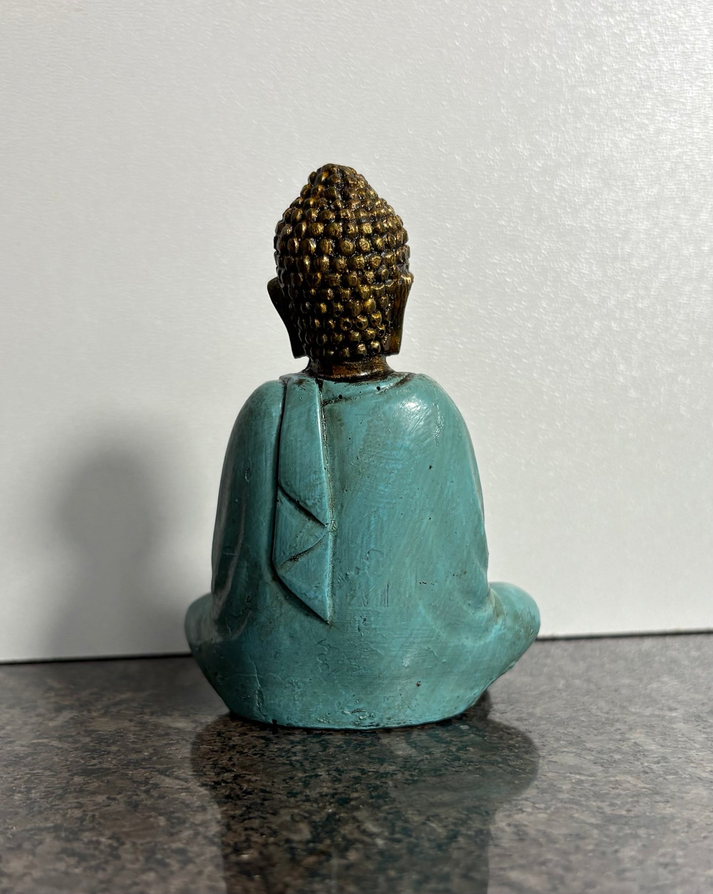 Painted Seated Buddah Figurine (Ivory, Orange and Blue)