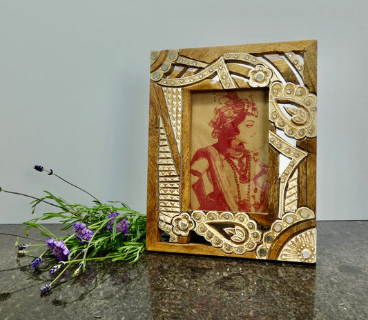 Hand carved wooden photo frame 6x4”
