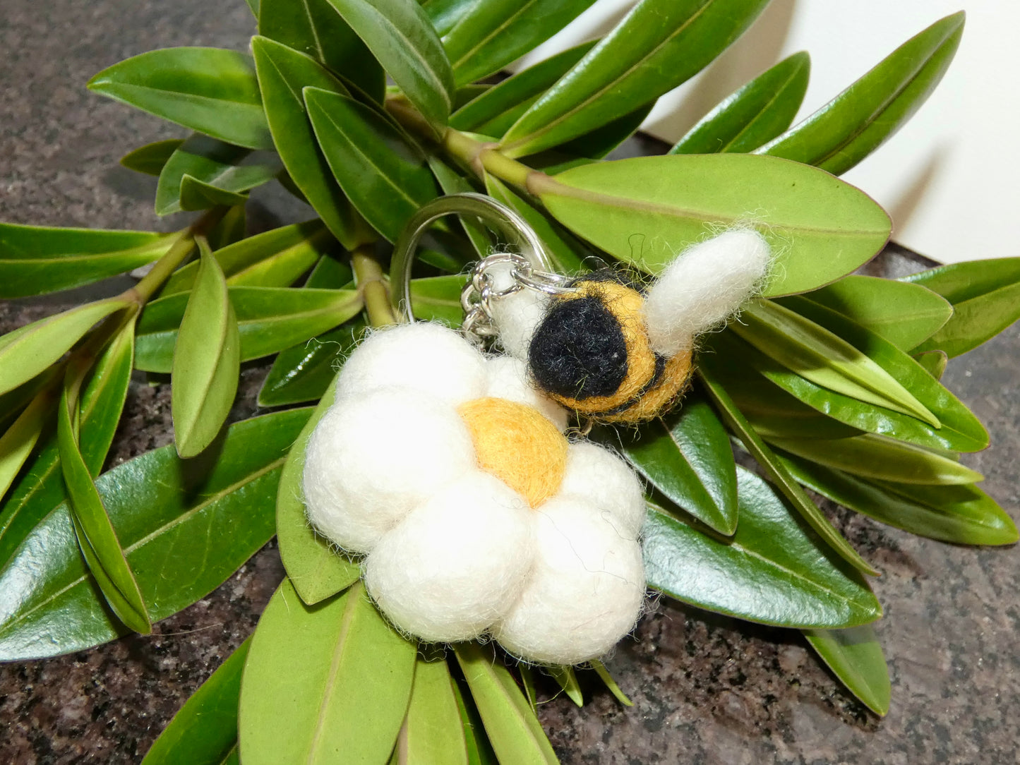 Handmade Felt Bumblebee and Flower Keychain