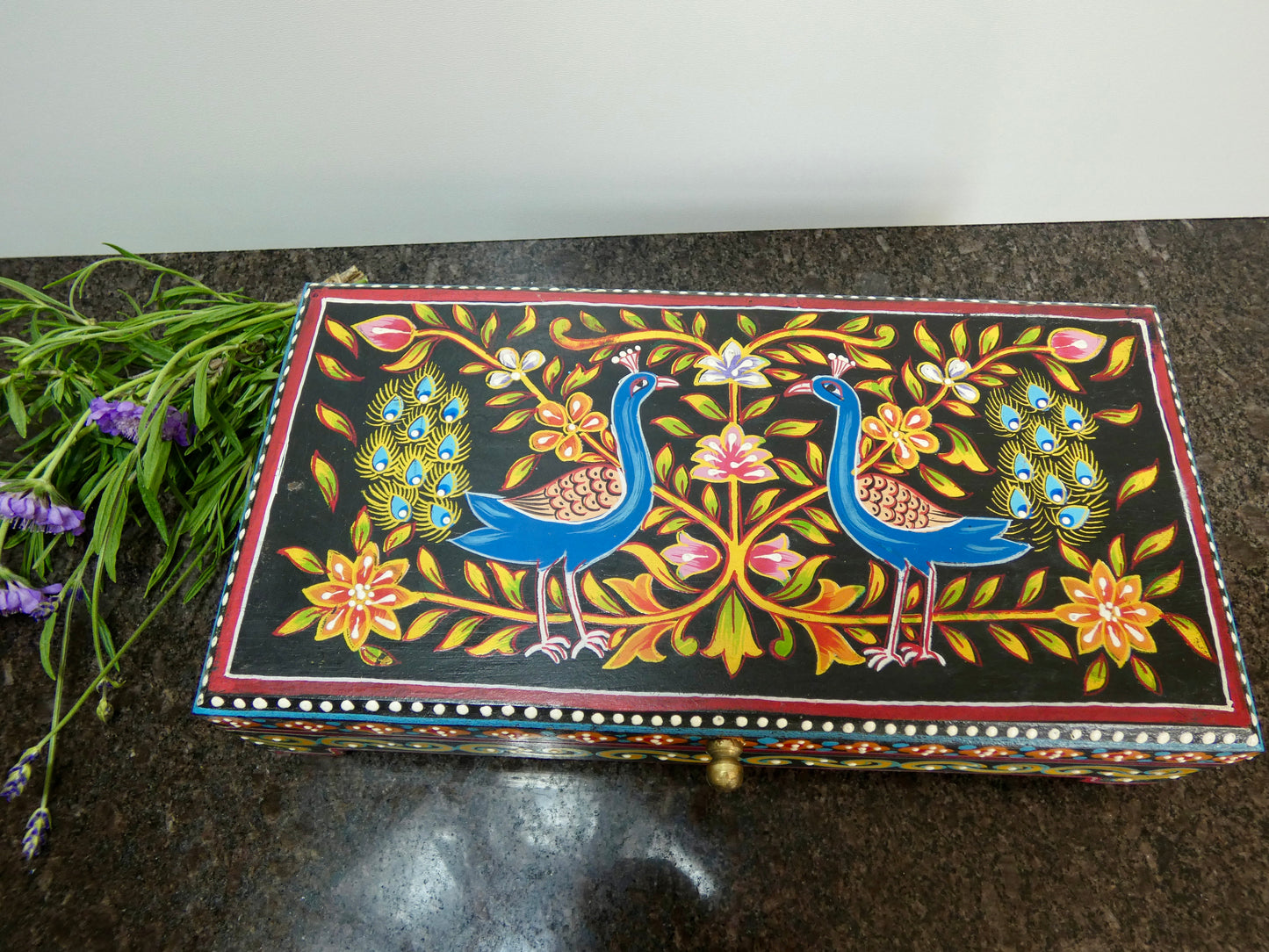Peacock Hand painted Wooden Box