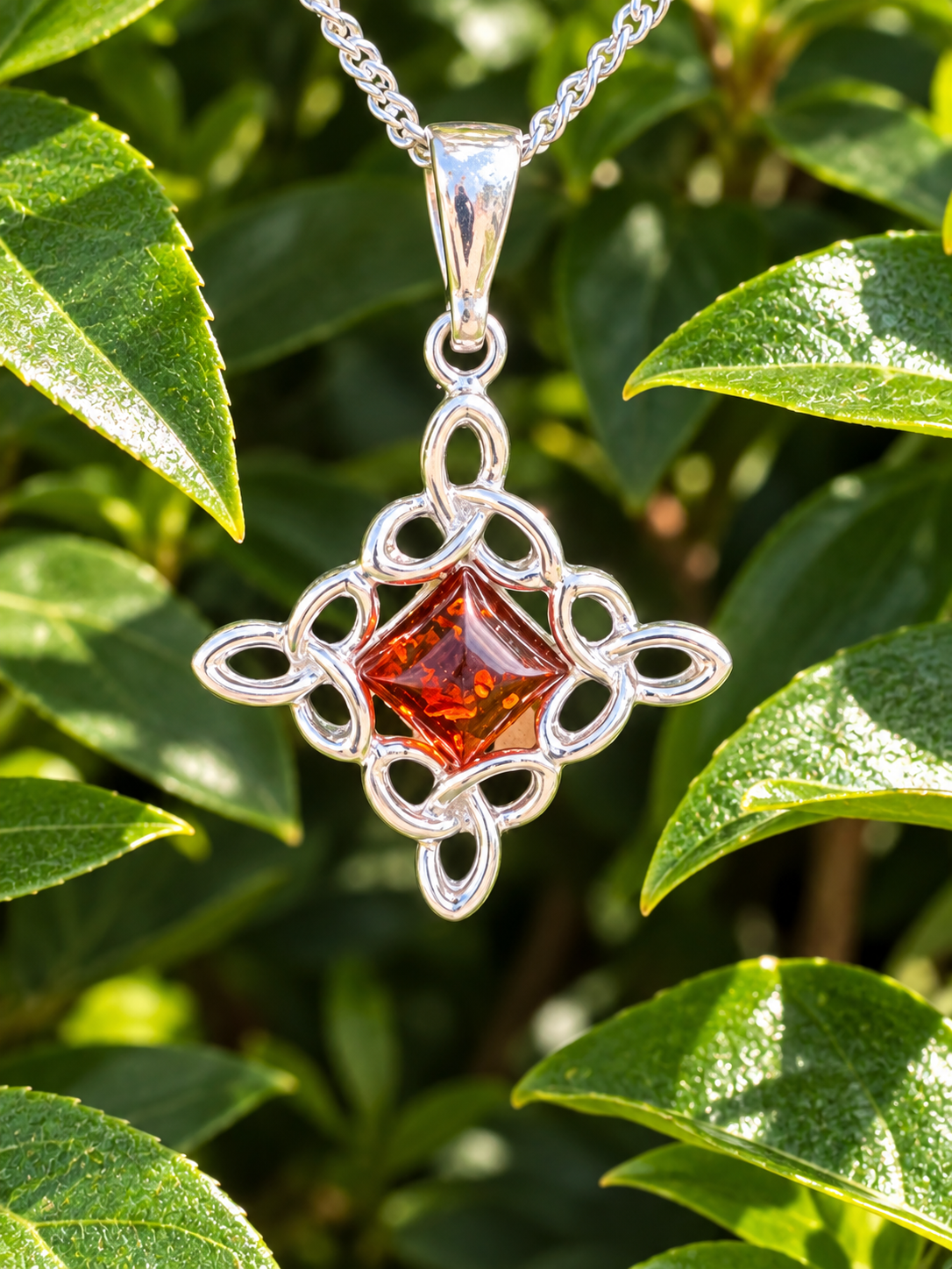 Baltic Amber & Sterling Silver Celtic Knot Pendant