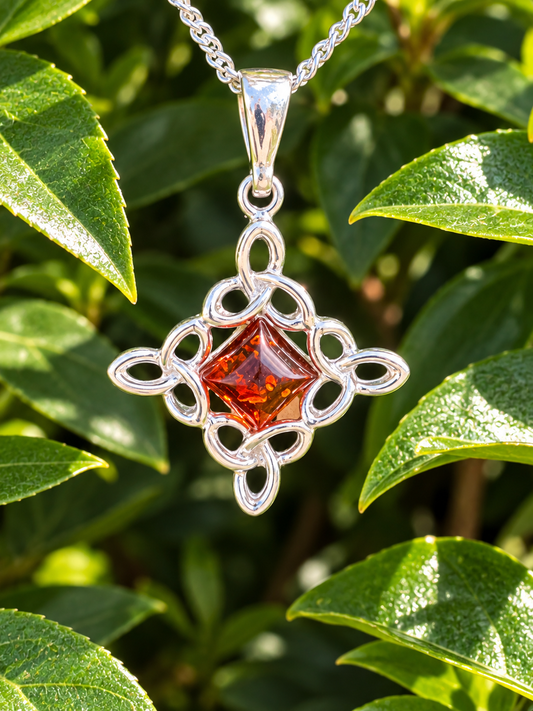 Baltic Amber & Sterling Silver Celtic Knot Pendant