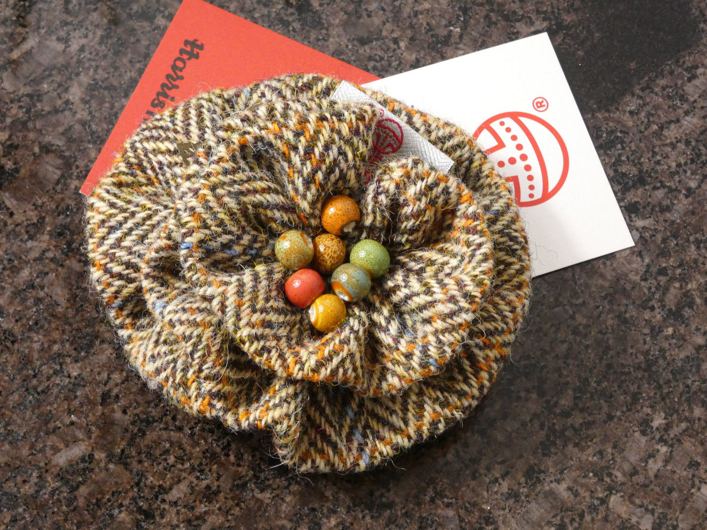 Hand crafted Genuine Harris Tweed Crochet Flower Brooch, Corsage Pin, Scottish Brooch
Bag Charm Gift