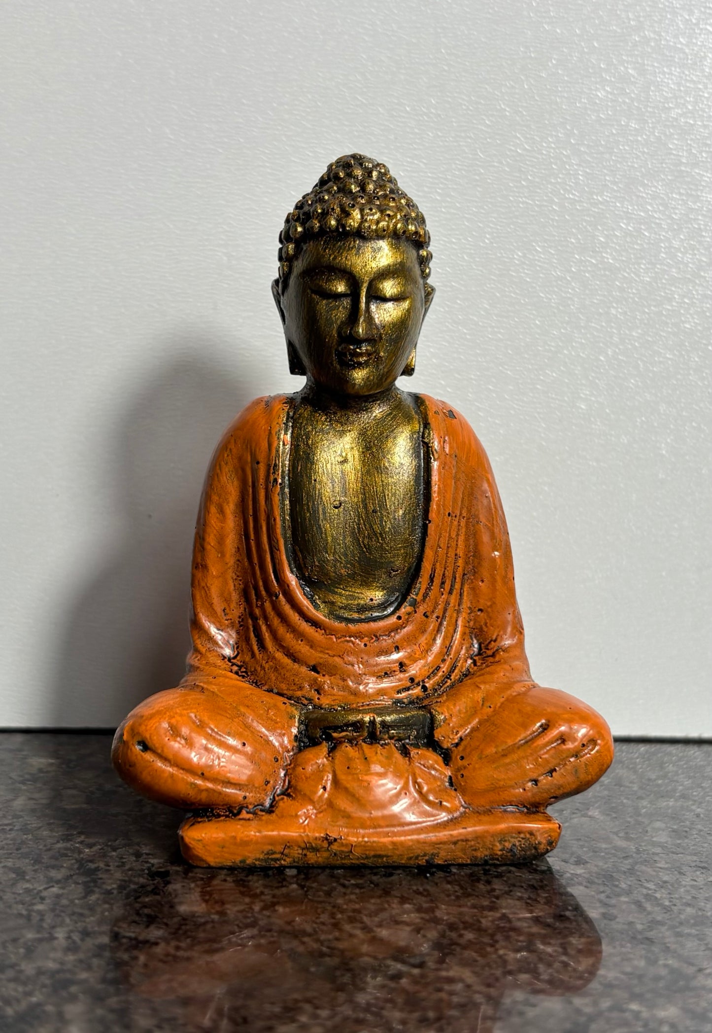 Painted Seated Buddah Figurine (Ivory, Orange and Blue)