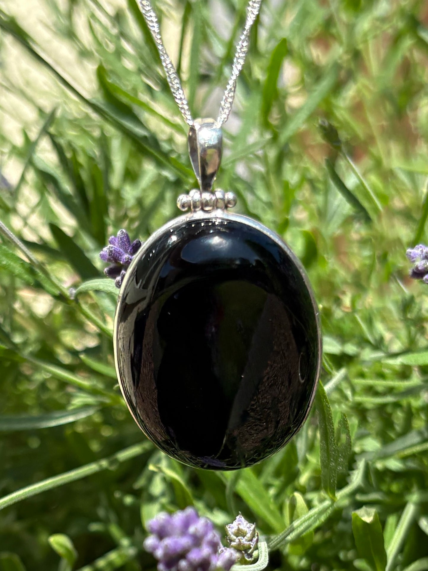 Stunning Hand-made Large Onyx Pendant set in a Sterling Silver setting
