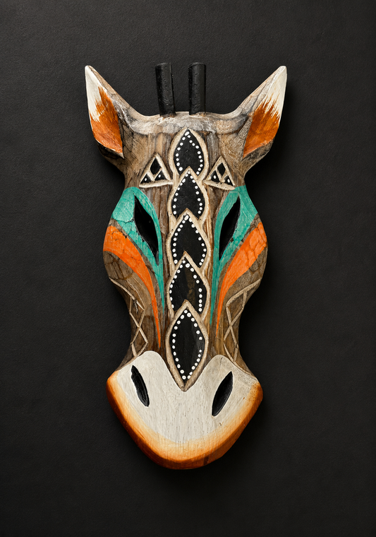 Hand-Carved Wooden Giraffe Wall Mask – 20cm African Tribal Wall Art