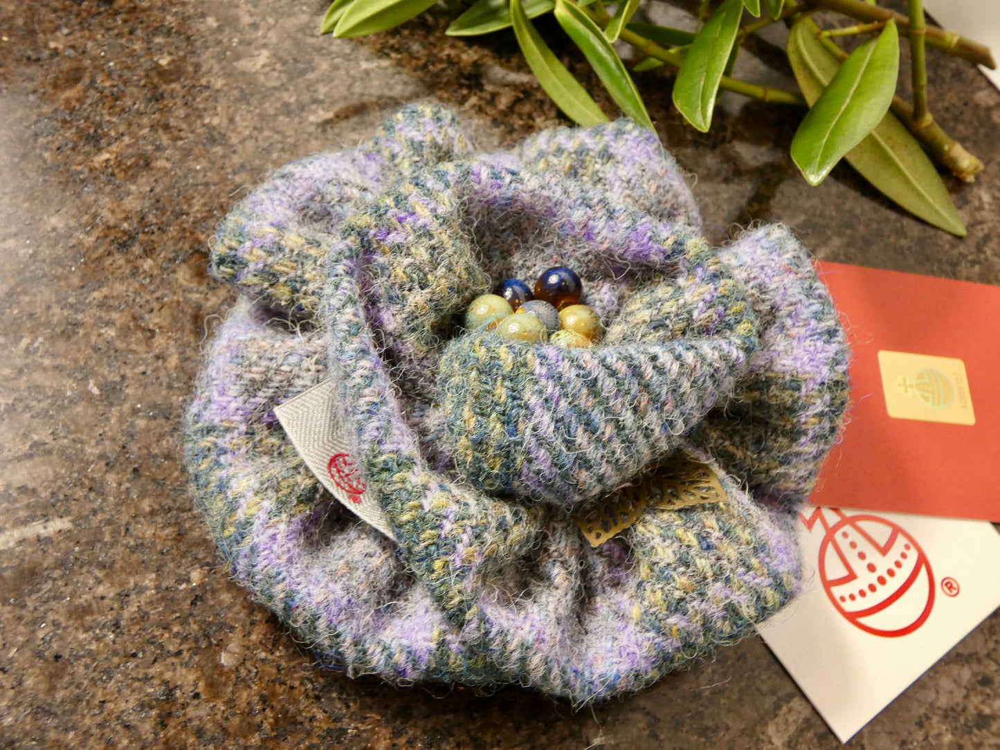 Hand crafted Genuine Harris Tweed Crochet Flower Brooch, Corsage Pin, Scottish Brooch Bag Charm Gift