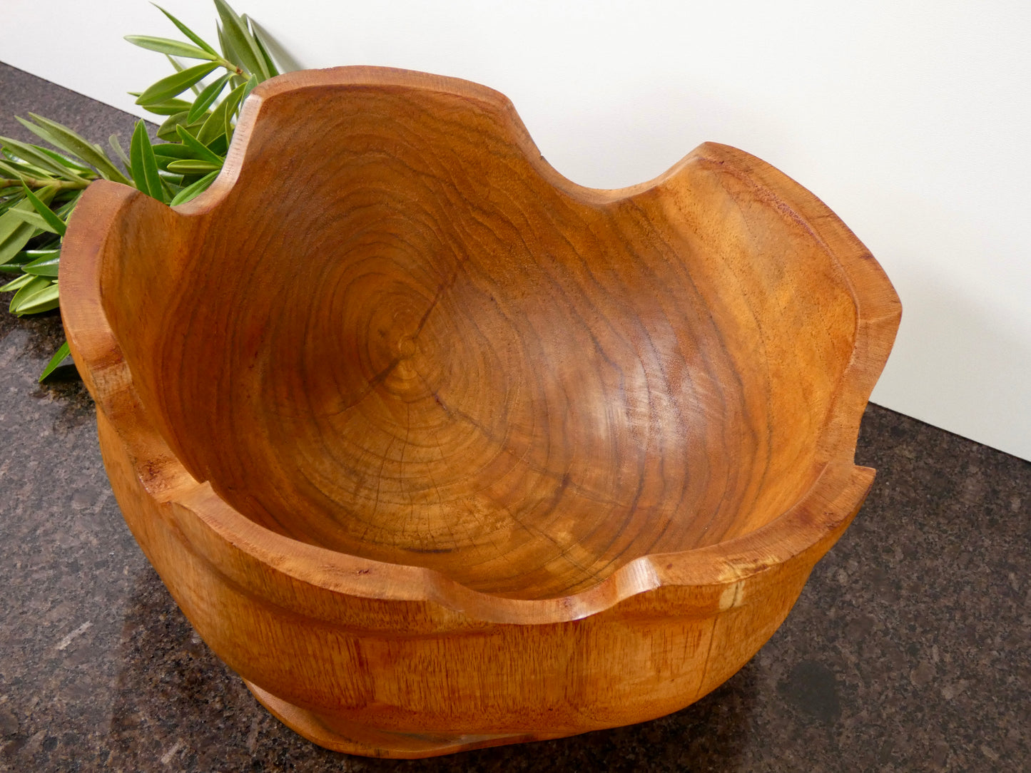 Solid Teak Wood Wavy Edge Bowl - 25cm diameter Handcrafted
Wooden Decorative Bowl, Natural Wood Home Décor