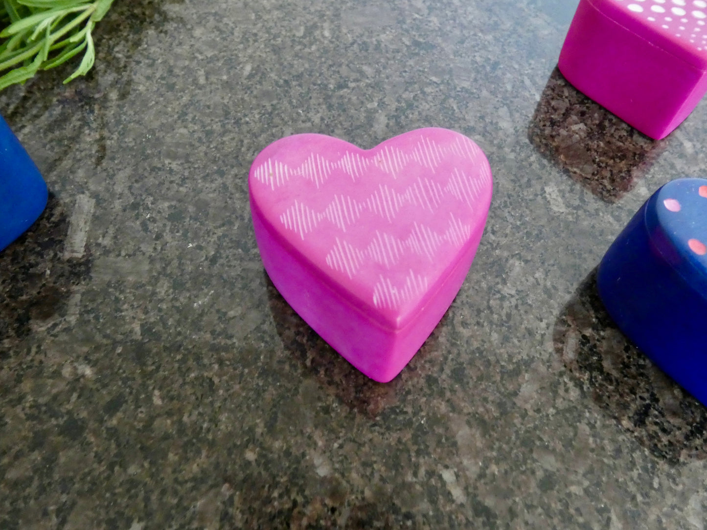 Hand-carved heart-shaped soapstone trinket box