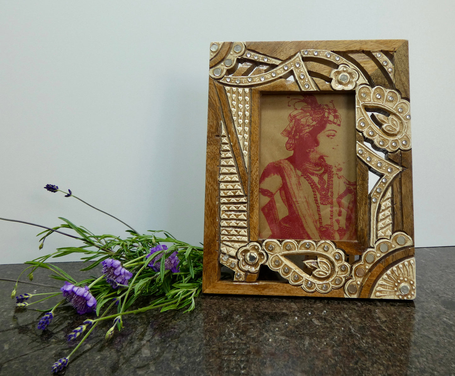 Hand carved wooden photo frame 6x4”