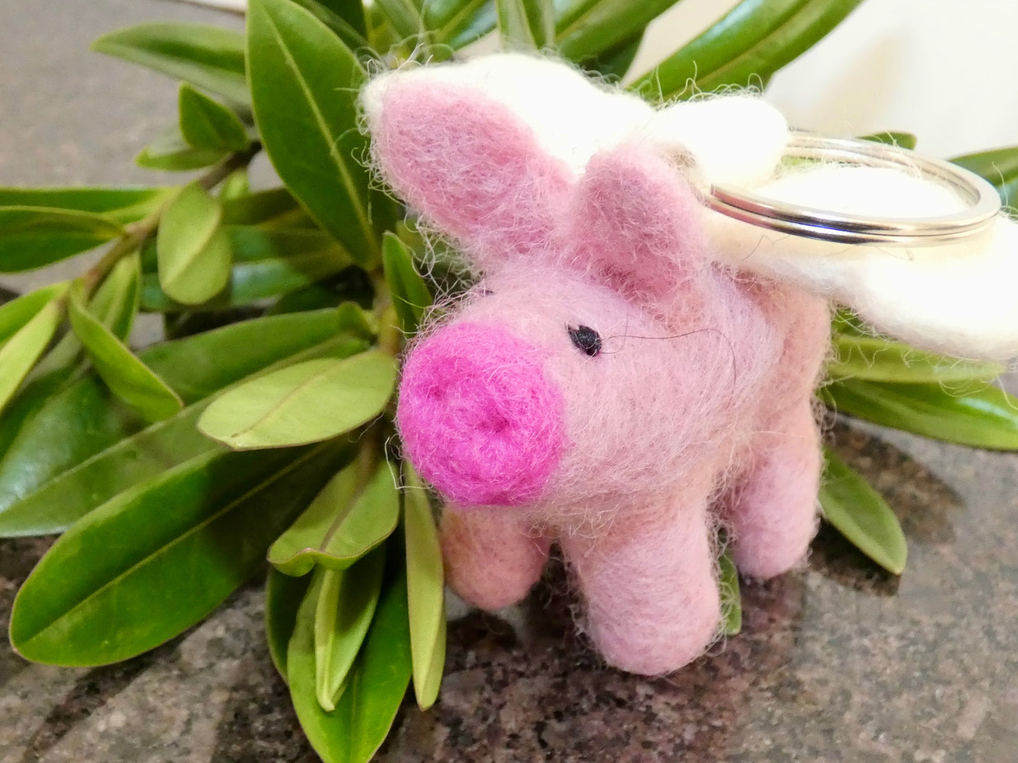 Little Felt Pink Pig with Wings Keychain