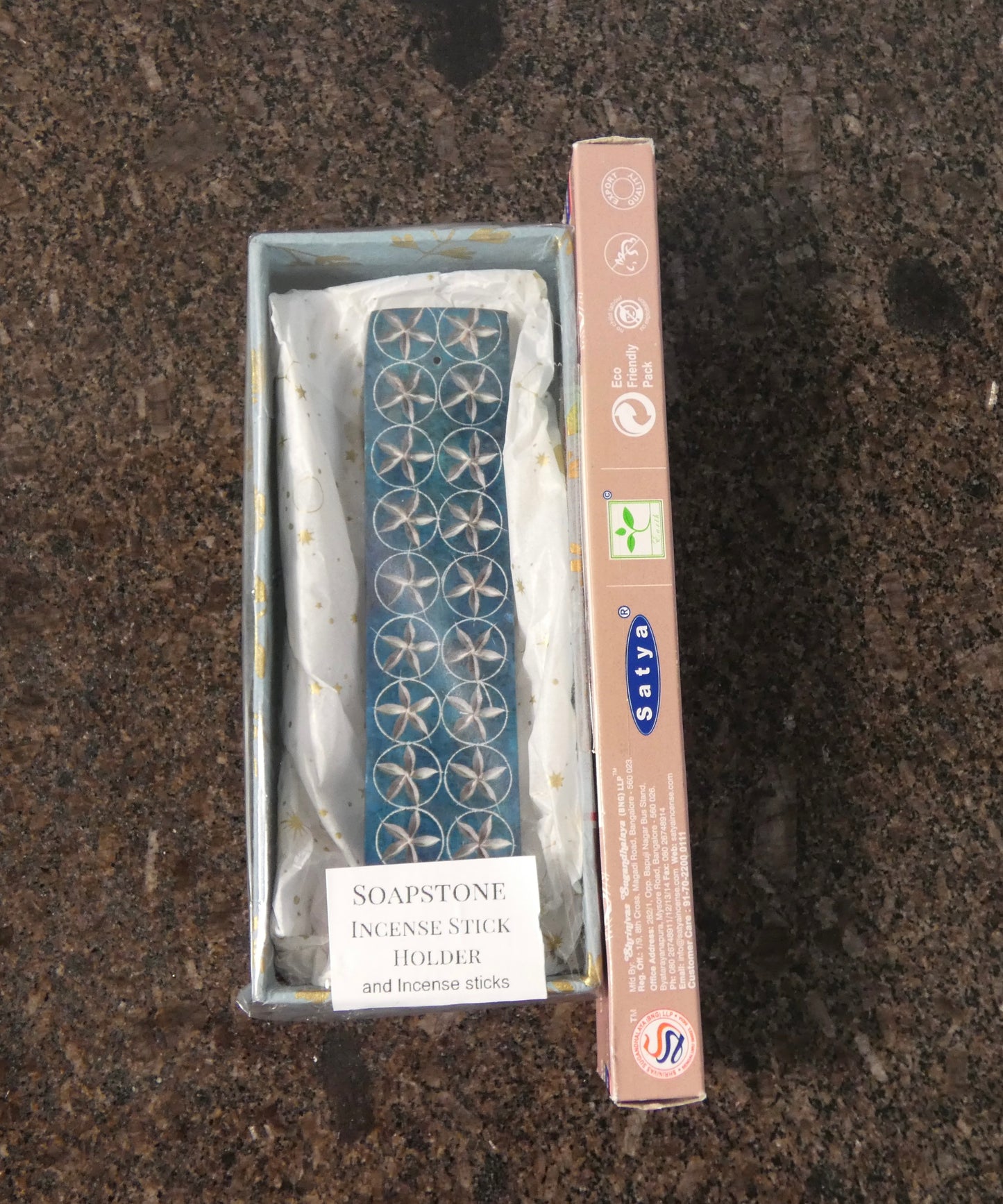 Blue Soapstone Incense Stick Holder Burner - Fair Trade