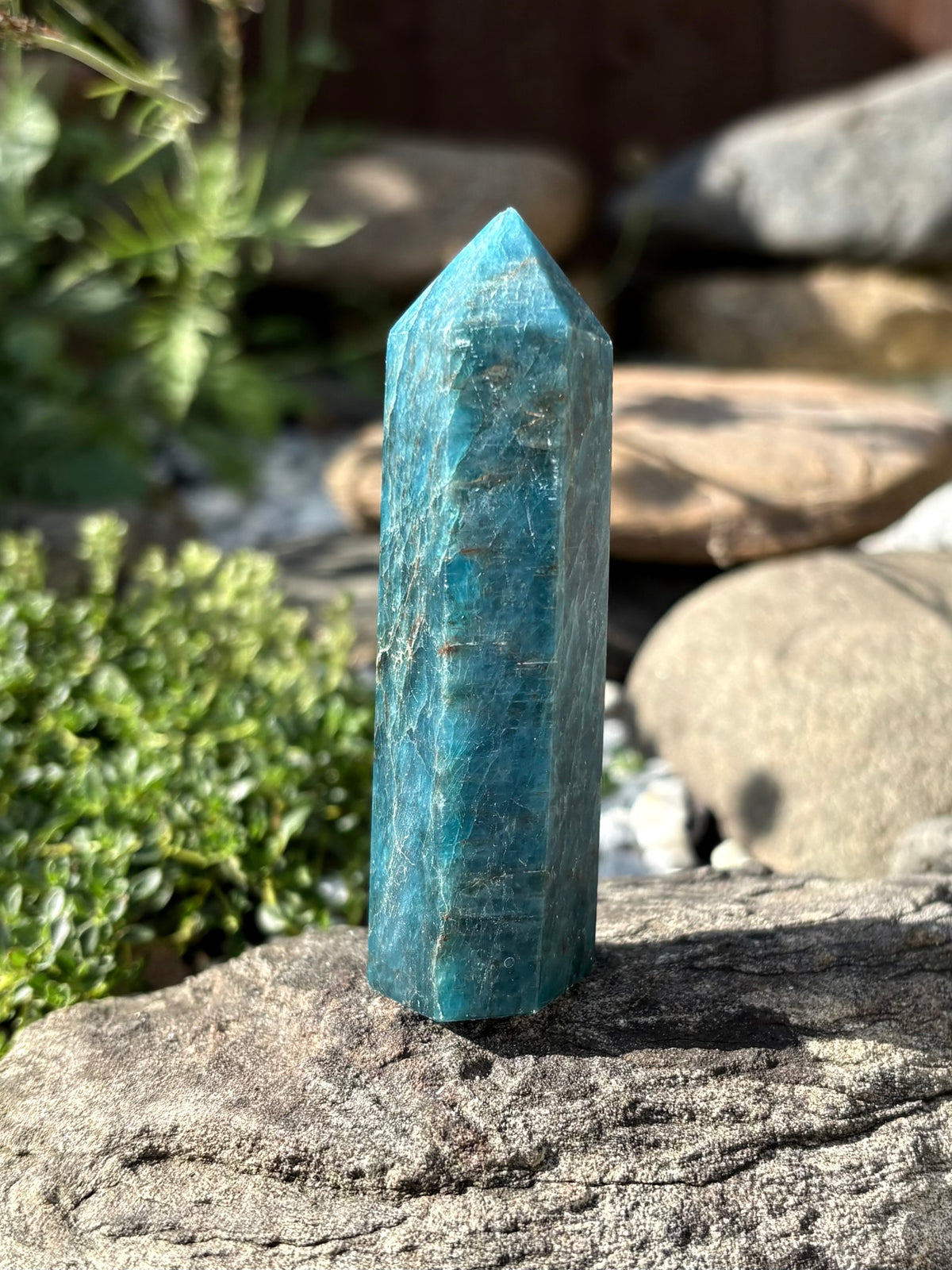 Blue Apatite Crystal Point – Polished Tower, 73 g
