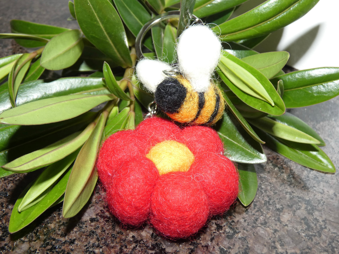 Handmade Felt Bumblebee and Flower Keychain