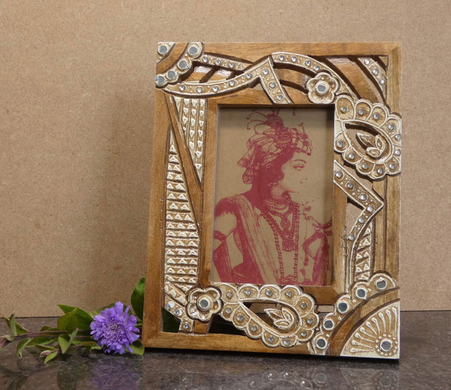 Hand carved wooden photo frame 6x4”