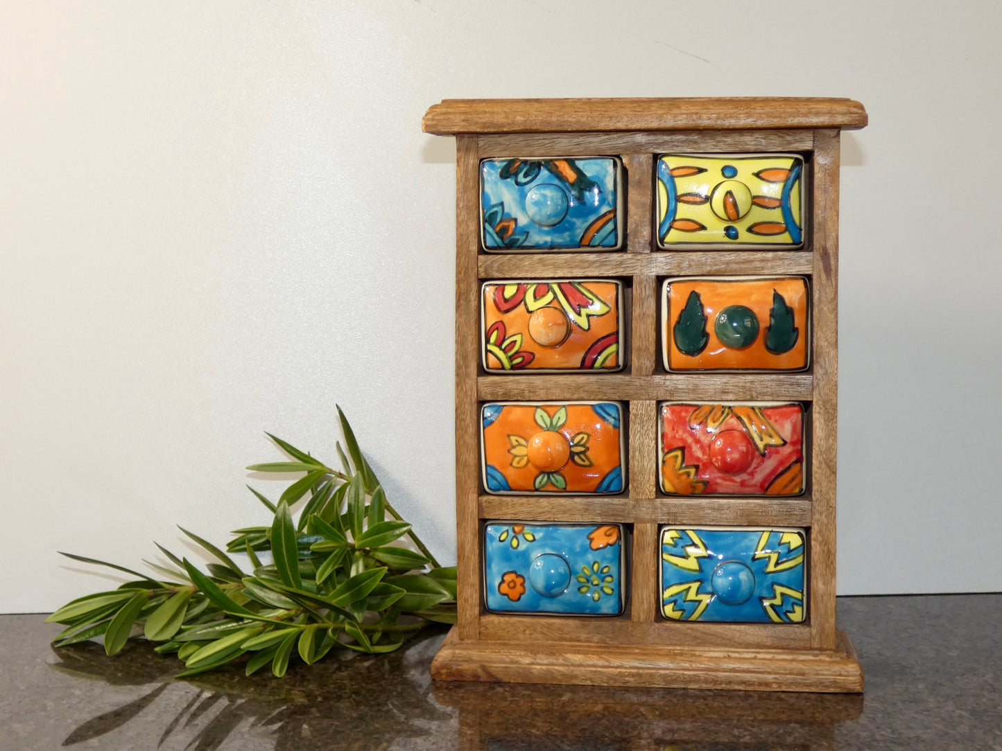 Mini Ceramic Chest of 8 Drawers in Solid Wood Frame Handmade
Trinket & Jewelry Storage