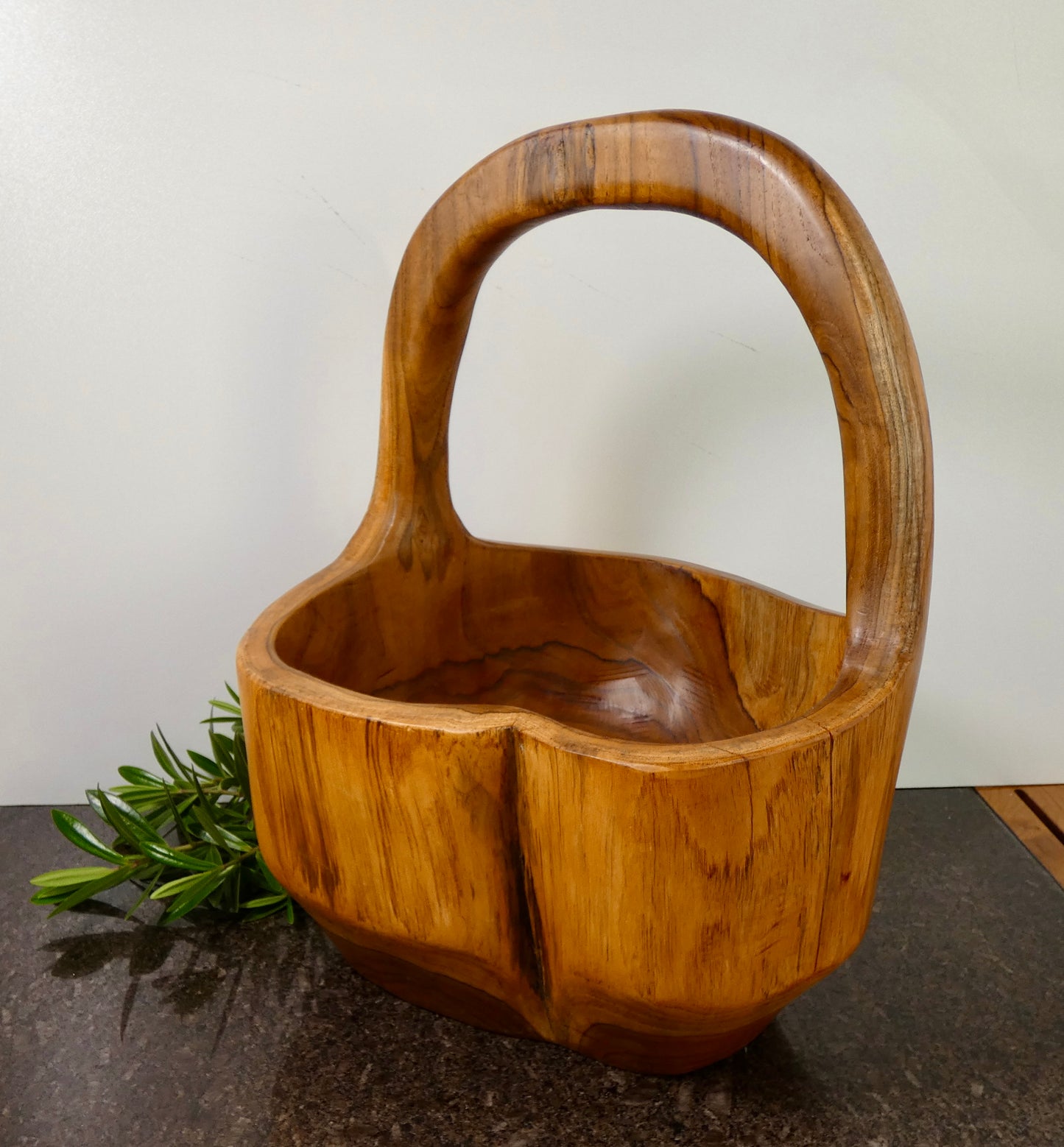 Solid Teak Wood Bowl with Handle | Handcrafted Basket Style Wooden Bowl | Natural Rustic Home Décor |
40cm High
