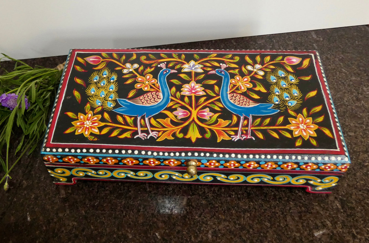 Peacock Hand painted Wooden Box